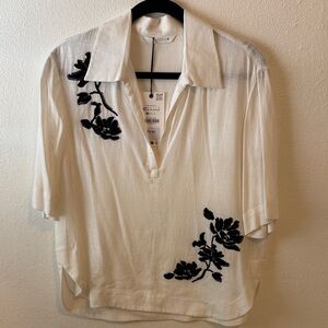 Zara Linen Top With Beaded Detail